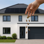 Beispielhaus mit Fullblackmodulen auf dem Dach und Wallbox